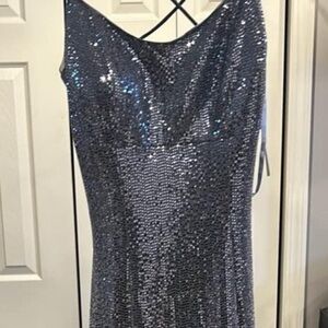 Adam Shimmering Silver Backless Dress